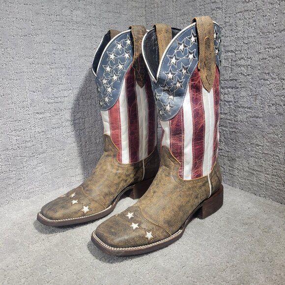 JB Dillon Men’s 8 D Square Toe Distressed American Flag Patriotic Cowboy Boots - Picture 6 of 12
